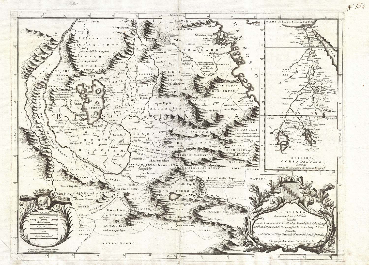 Kaart van het toenmalige Abessinië door Vincenzo Maria Coronelli, ca. 1690. Collectie Geographicus Rare Antique Maps.