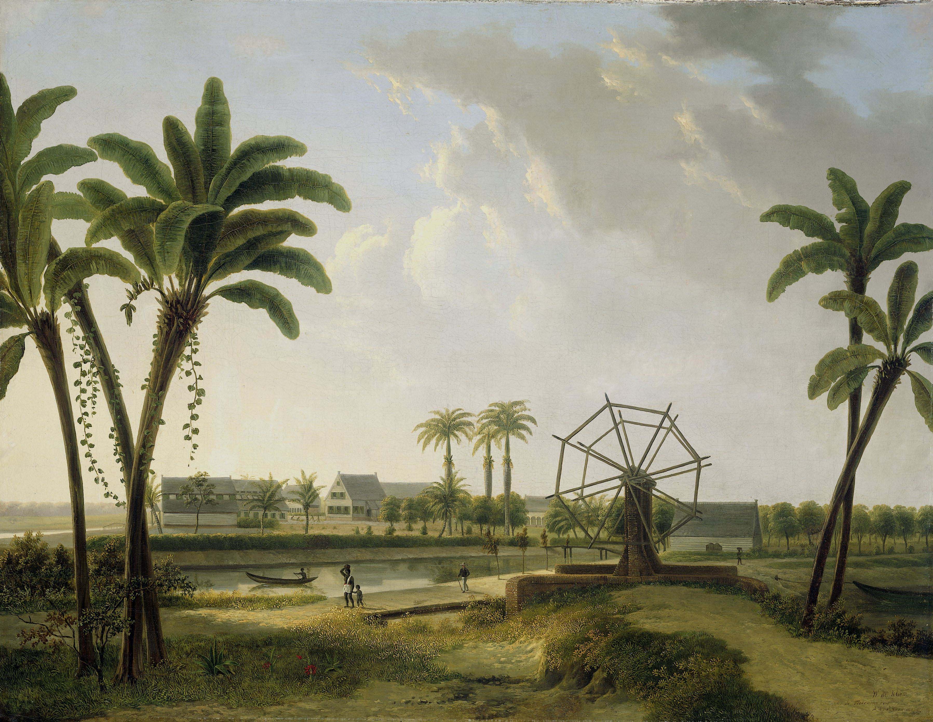 Zicht op de koffieplantage Marienbosch in Suriname, Willem de Klerk naar Alexander Ludwich Brockmann, 1829-1876. Collectie Rijksmuseum Amsterdam.