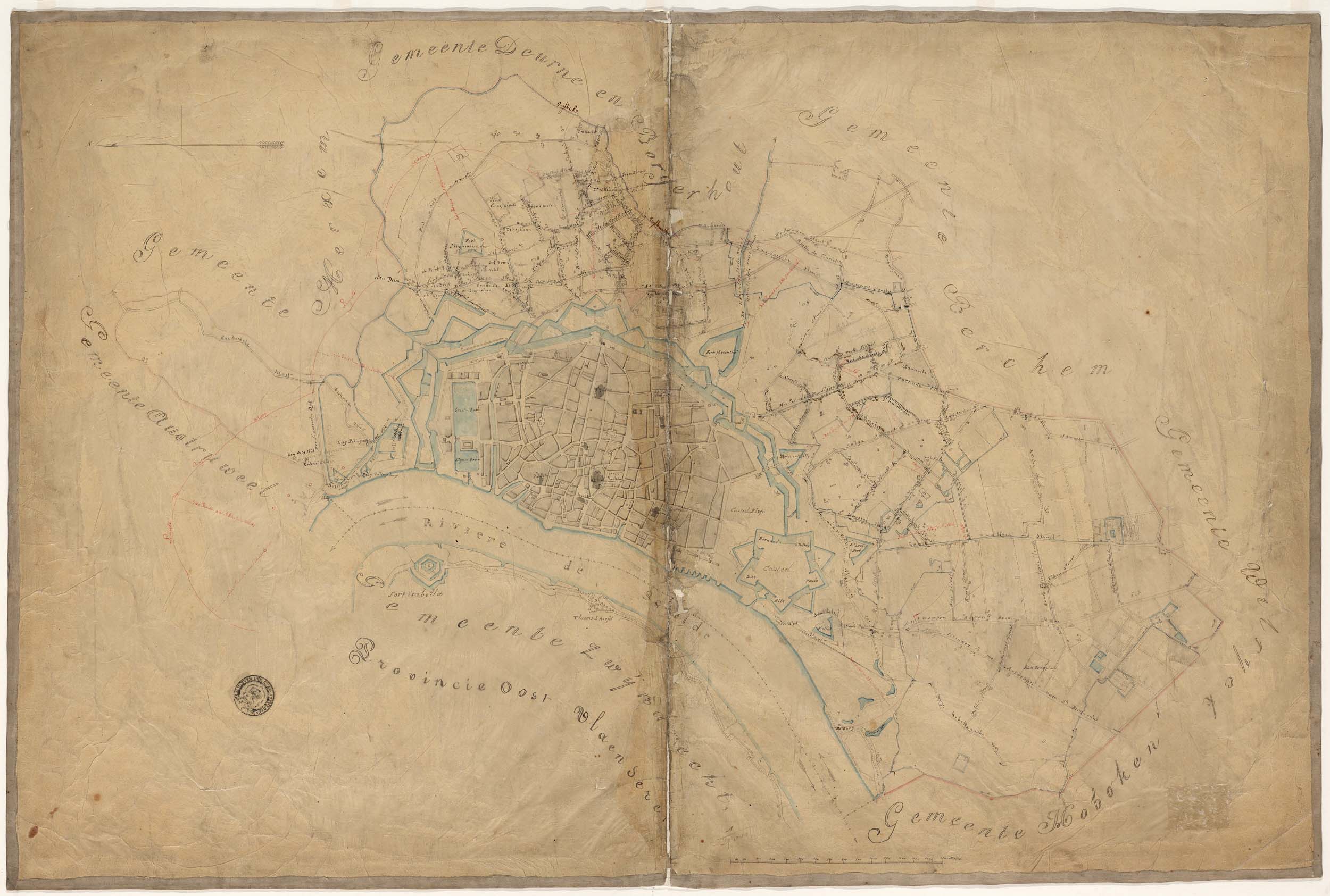 Topografische kaart van de haven van Antwerpen, ca. 1830-1839, FelixArchief nr. 12#8884.