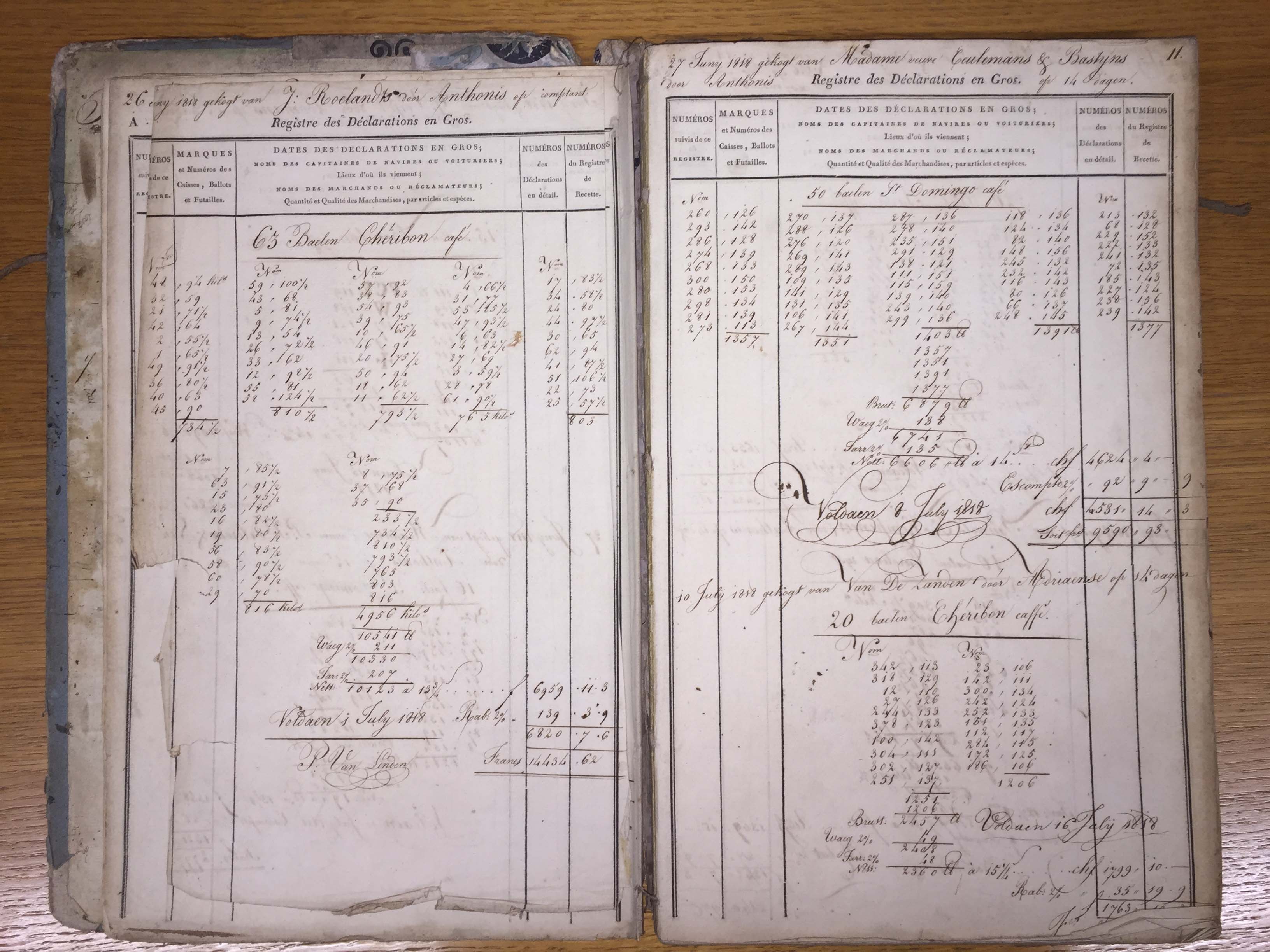 Memorieboek van Adriaan van Linden met inkopen van koloniale waren, 1818-1823. FelixArchief nr. BA#530.
