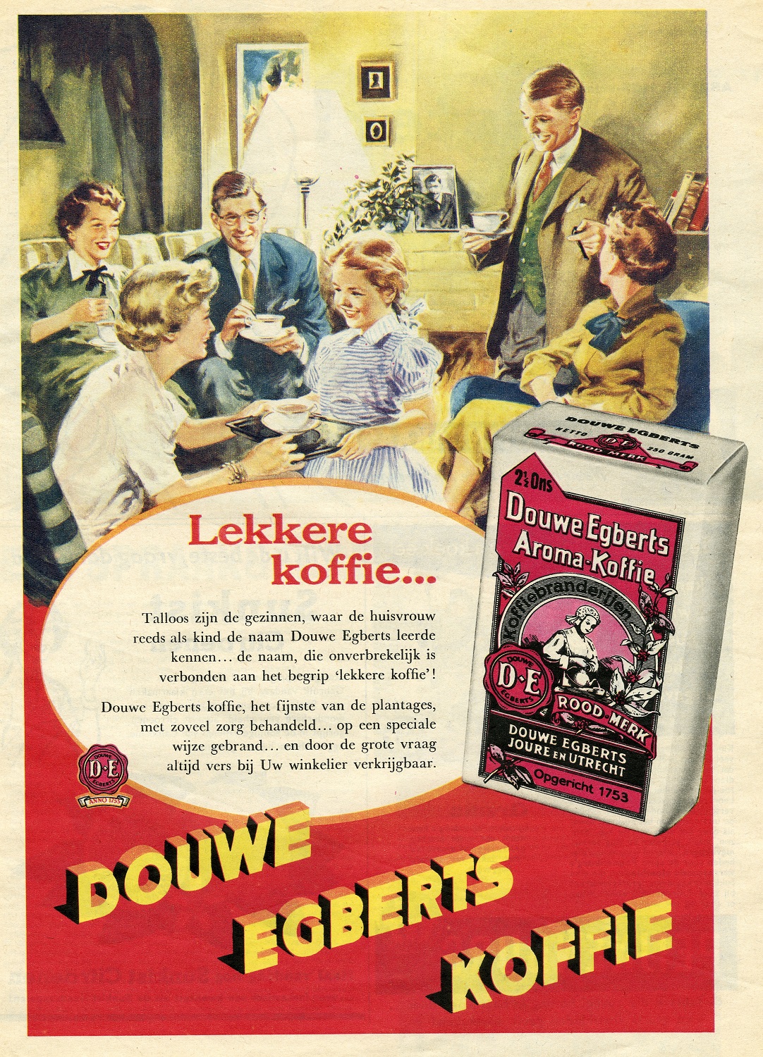 Reclame van Douwe Egberts koffie, jaren 1950. Collectie Huis van Alijn, Gent.