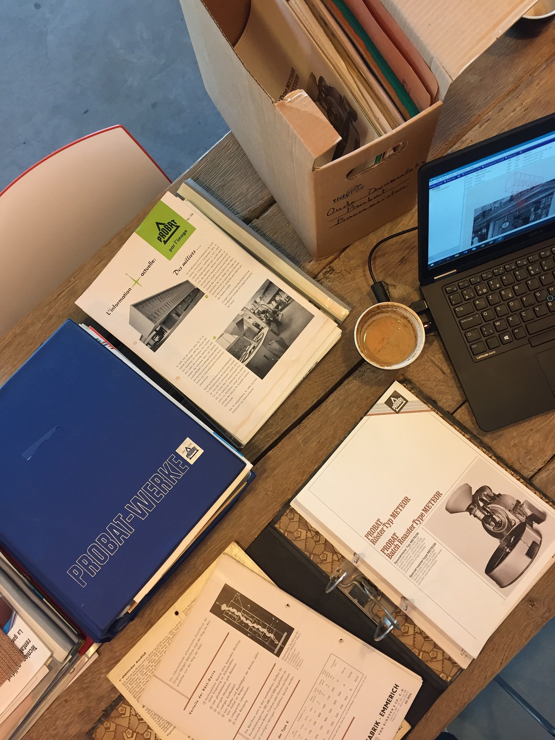 promomateriaal en brochures van Probat-koffiebranders bij Schuilenburg in Dendermonde