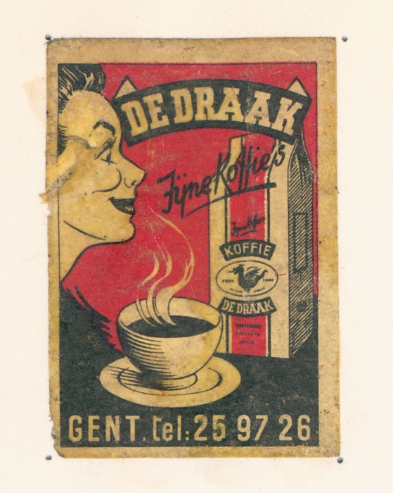 Reclame voor koffiebranderij De Draak in Gent uit de jaren 1920-1930. De branderij bestaat sinds 1864. Collectie Liberas, Gent.
