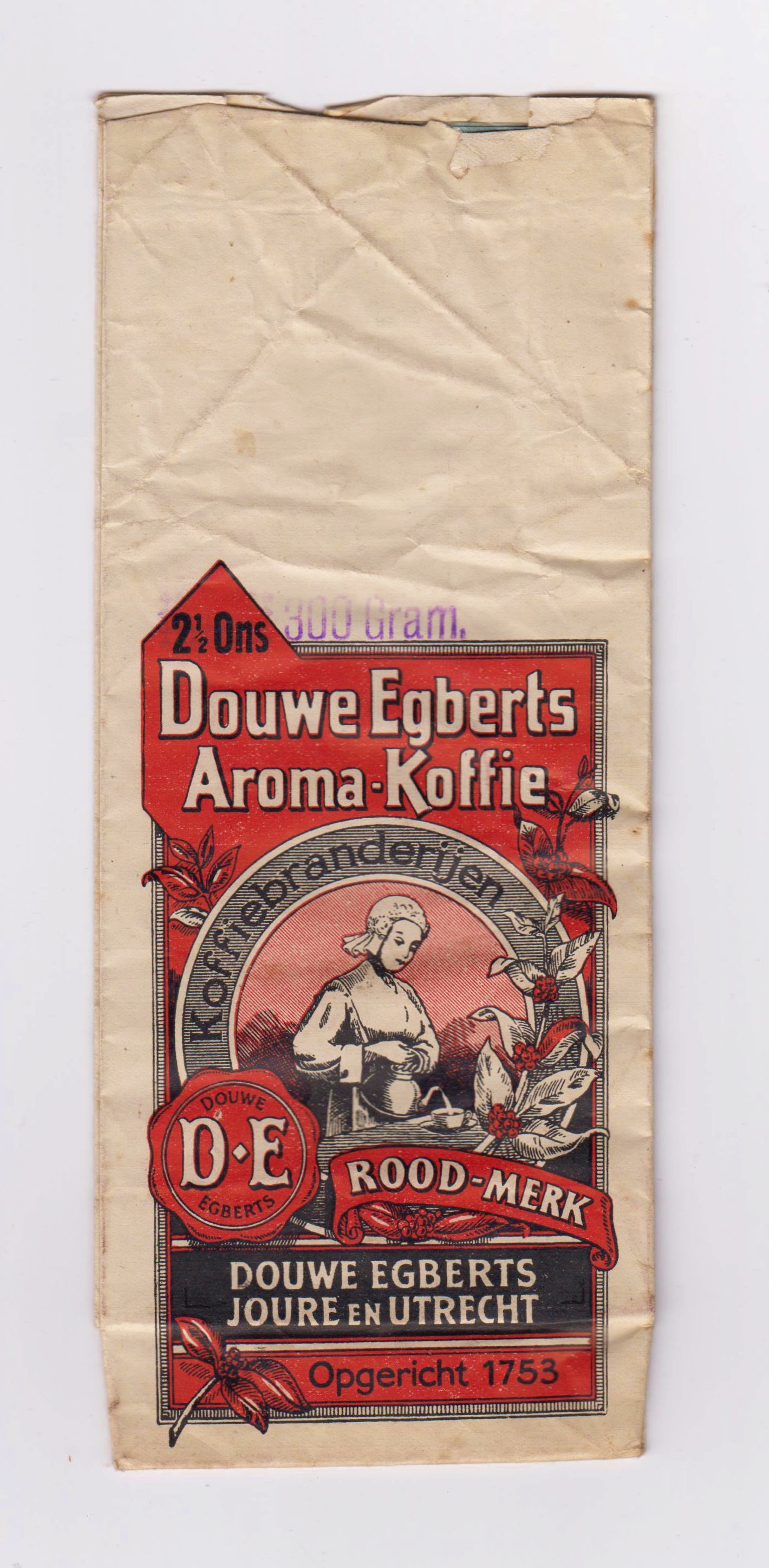 Een oude verpakking van Douwe Egberts. Collectie koffiebranderij Stroobants, Diest.