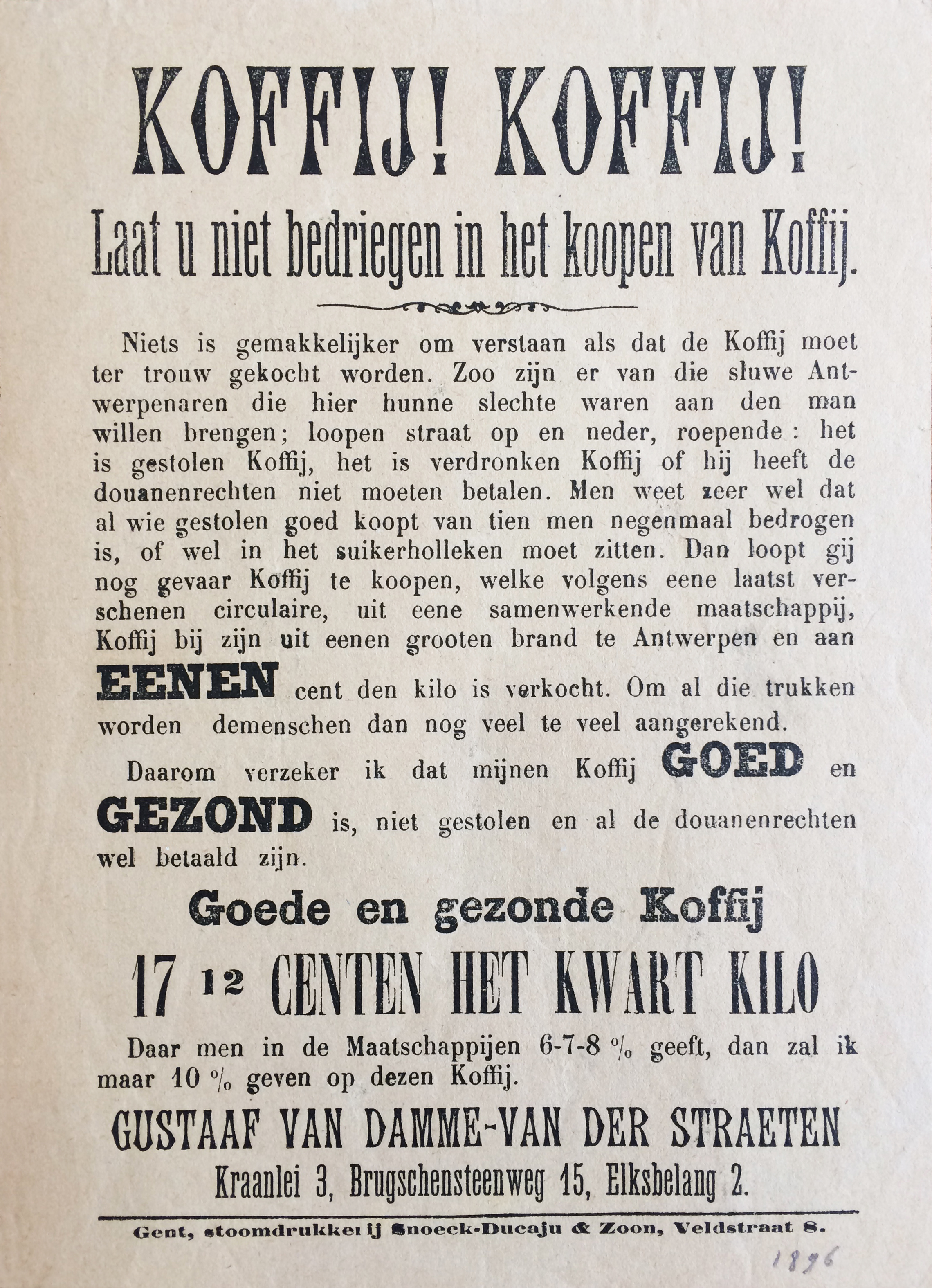 Advertentie uit 1896. Collectie Universiteit Gent